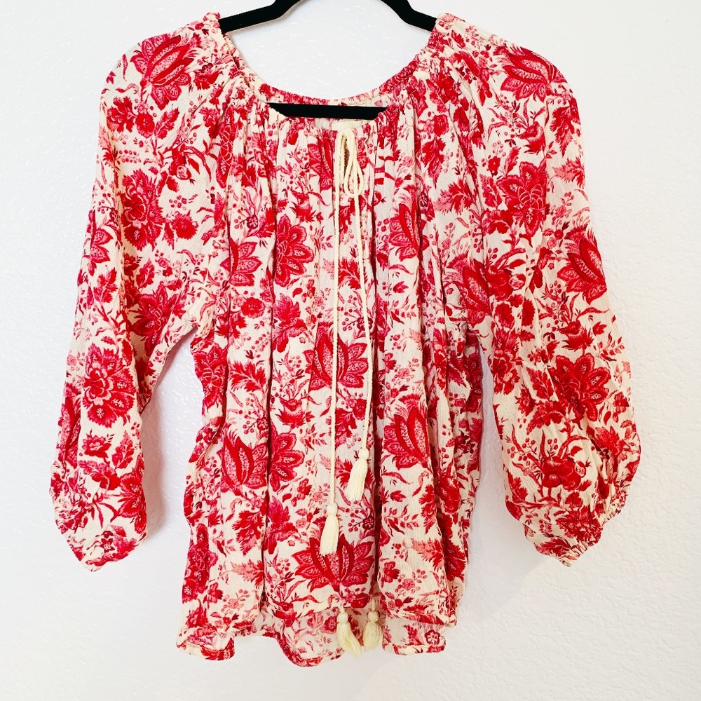 Ralph Lauren Denim & Supply RL Boho Top Floral Large Tassel Peasant Preppy